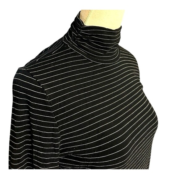 WHBM Mock Turtle Neck Black Striped Long Sleeve Button Detail Stretch Top Sz L - Picture 4 of 11